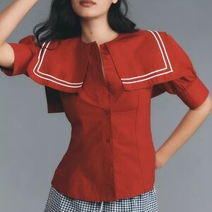 Damson Madder Keisha Top Sailor Collar Red NWT UK 12/ US 8 $150